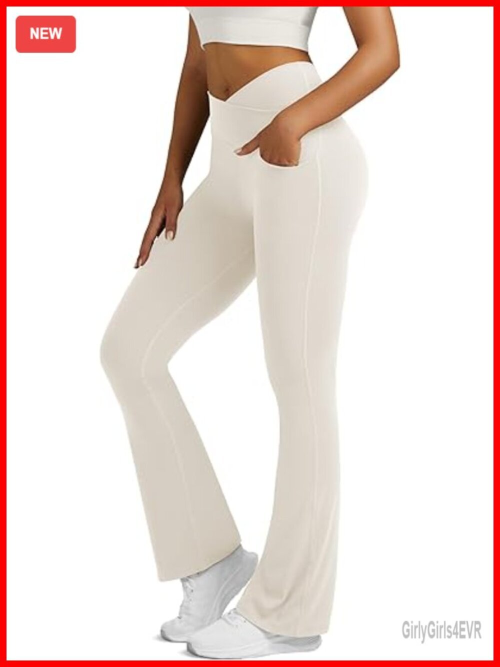 High Waisted Crossover Flare Leggings with Pockets Bootcut Yoga Pants